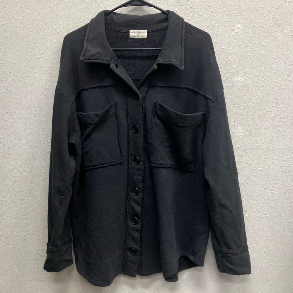 T.La Anthropologie Black Button Down Shacket Oversized 100% Cotton Med #650